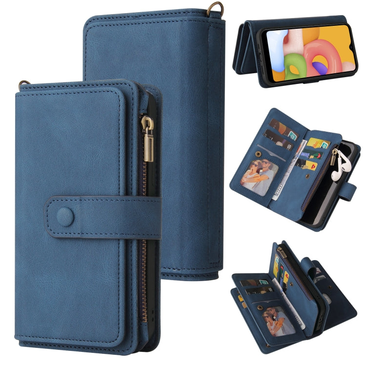 For Samsung Galaxy A01 Skin Feel PU + TPU Horizontal Flip Leather Case with Holder & 15 Cards Slot & Wallet & Zipper Pocket & Lanyard