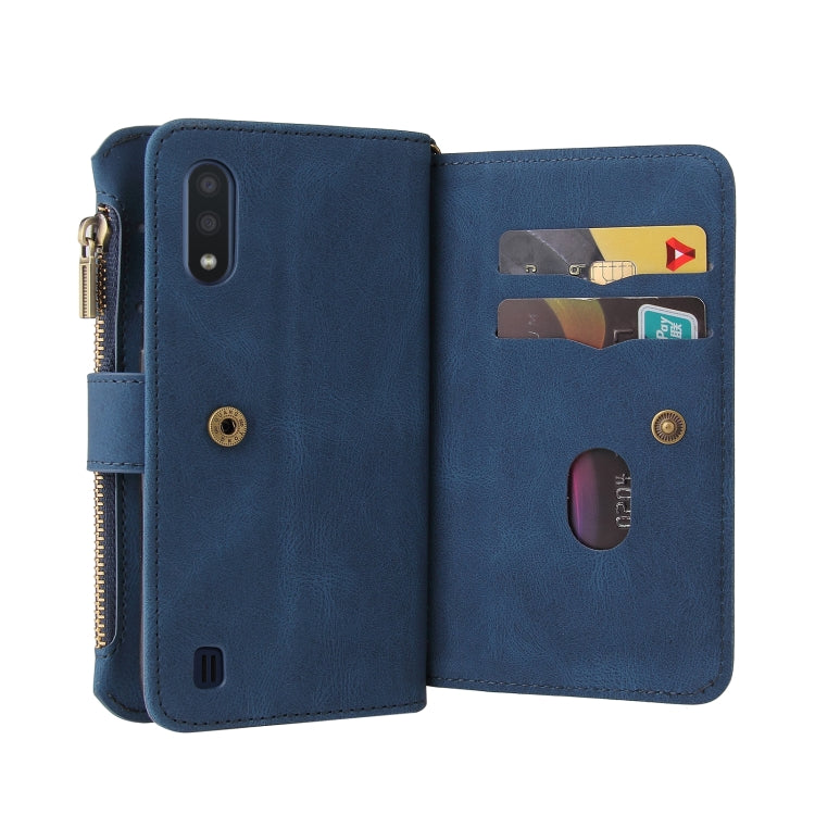 For Samsung Galaxy A01 Skin Feel PU + TPU Horizontal Flip Leather Case with Holder & 15 Cards Slot & Wallet & Zipper Pocket & Lanyard
