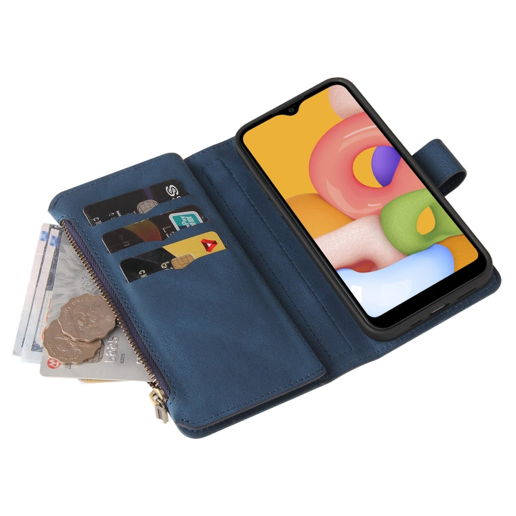 For Samsung Galaxy A01 Skin Feel PU + TPU Horizontal Flip Leather Case with Holder & 15 Cards Slot & Wallet & Zipper Pocket & Lanyard