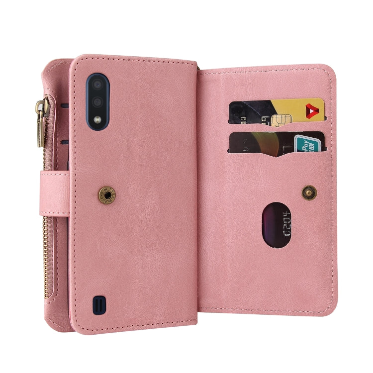 For Samsung Galaxy A01 Skin Feel PU + TPU Horizontal Flip Leather Case with Holder & 15 Cards Slot & Wallet & Zipper Pocket & Lanyard