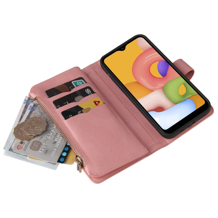 For Samsung Galaxy A01 Skin Feel PU + TPU Horizontal Flip Leather Case with Holder & 15 Cards Slot & Wallet & Zipper Pocket & Lanyard