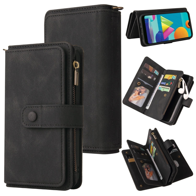 For Samsung Galaxy A02 EU Version Skin Feel PU + TPU Horizontal Flip Leather Case with Holder & 15 Cards Slot & Wallet & Zipper Pocket & Lanyard