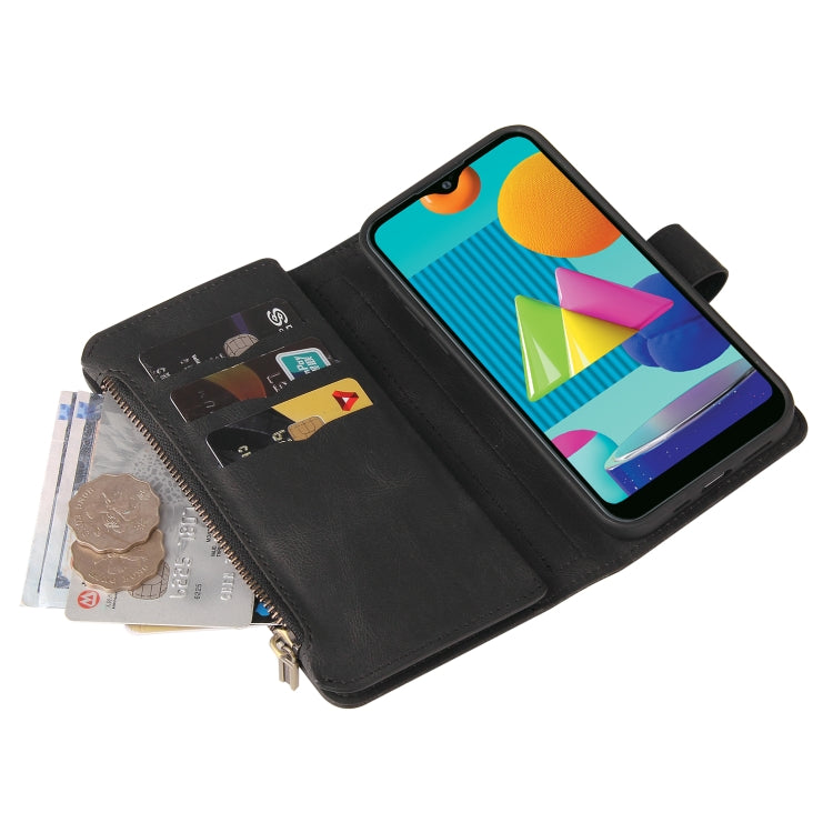 For Samsung Galaxy A02 EU Version Skin Feel PU + TPU Horizontal Flip Leather Case with Holder & 15 Cards Slot & Wallet & Zipper Pocket & Lanyard