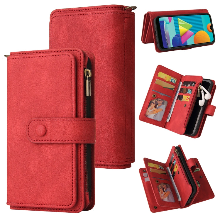 For Samsung Galaxy A02 EU Version Skin Feel PU + TPU Horizontal Flip Leather Case with Holder & 15 Cards Slot & Wallet & Zipper Pocket & Lanyard