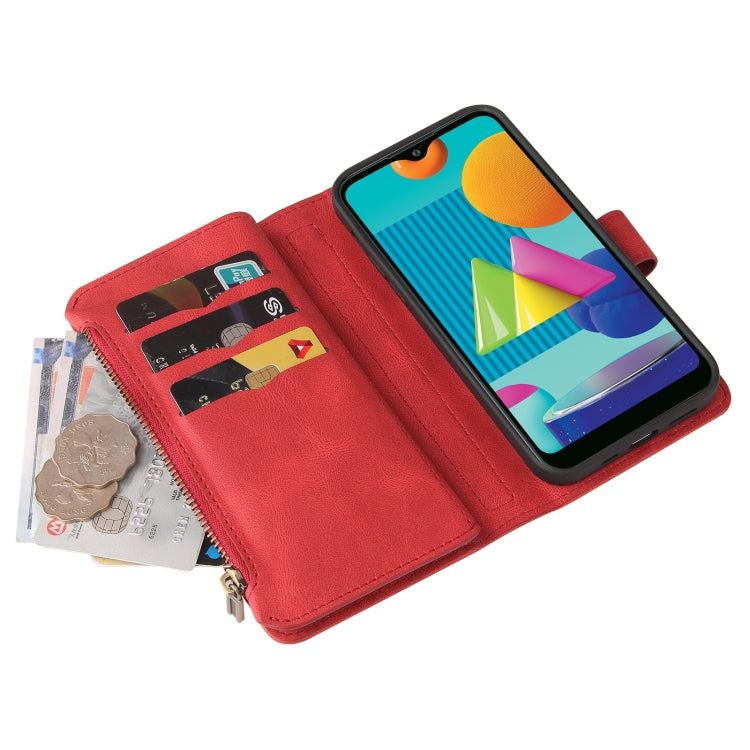 For Samsung Galaxy A02 EU Version Skin Feel PU + TPU Horizontal Flip Leather Case with Holder & 15 Cards Slot & Wallet & Zipper Pocket & Lanyard
