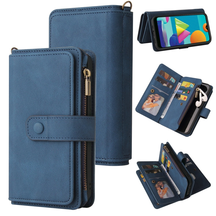 For Samsung Galaxy A02 EU Version Skin Feel PU + TPU Horizontal Flip Leather Case with Holder & 15 Cards Slot & Wallet & Zipper Pocket & Lanyard