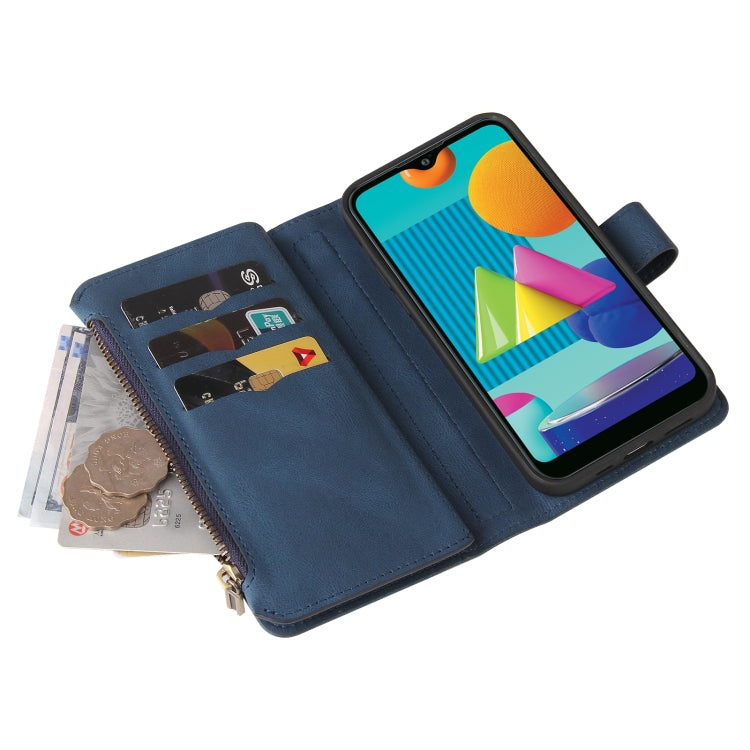 For Samsung Galaxy A02 EU Version Skin Feel PU + TPU Horizontal Flip Leather Case with Holder & 15 Cards Slot & Wallet & Zipper Pocket & Lanyard