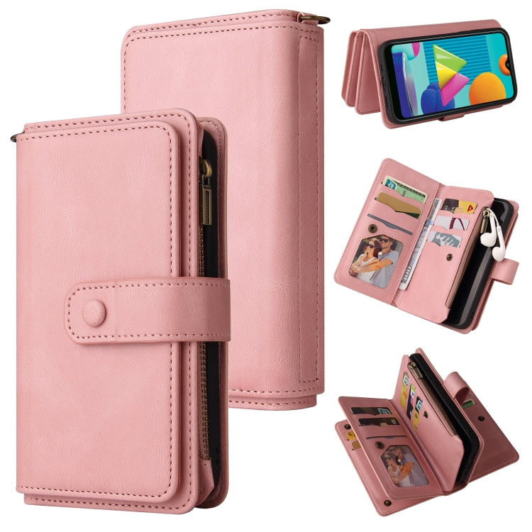 For Samsung Galaxy A02 EU Version Skin Feel PU + TPU Horizontal Flip Leather Case with Holder & 15 Cards Slot & Wallet & Zipper Pocket & Lanyard