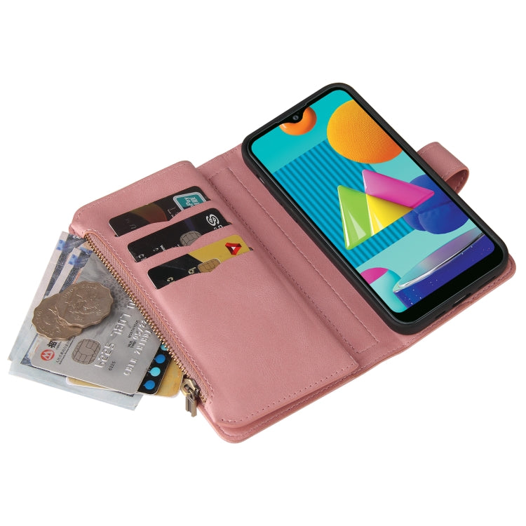 For Samsung Galaxy A02 EU Version Skin Feel PU + TPU Horizontal Flip Leather Case with Holder & 15 Cards Slot & Wallet & Zipper Pocket & Lanyard