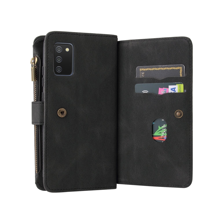 For Samsung Galaxy A02s Skin Feel PU + TPU Horizontal Flip Leather Case with Holder & 15 Cards Slot & Wallet & Zipper Pocket & Lanyard
