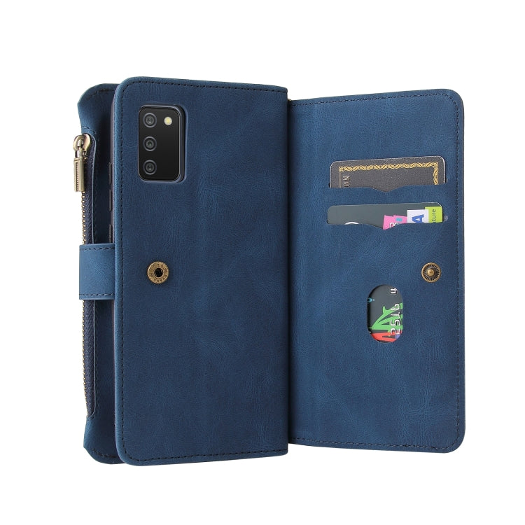For Samsung Galaxy A02s Skin Feel PU + TPU Horizontal Flip Leather Case with Holder & 15 Cards Slot & Wallet & Zipper Pocket & Lanyard
