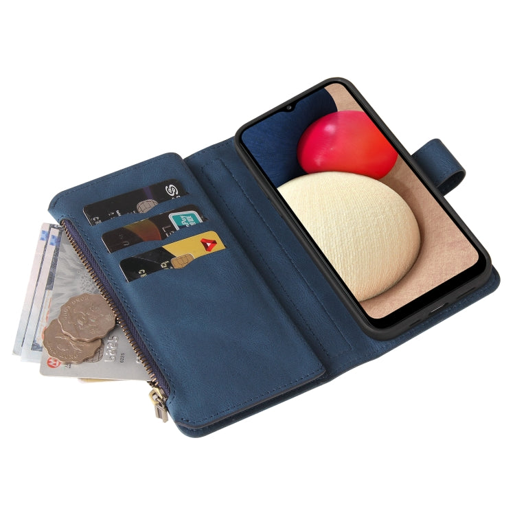 For Samsung Galaxy A02s Skin Feel PU + TPU Horizontal Flip Leather Case with Holder & 15 Cards Slot & Wallet & Zipper Pocket & Lanyard