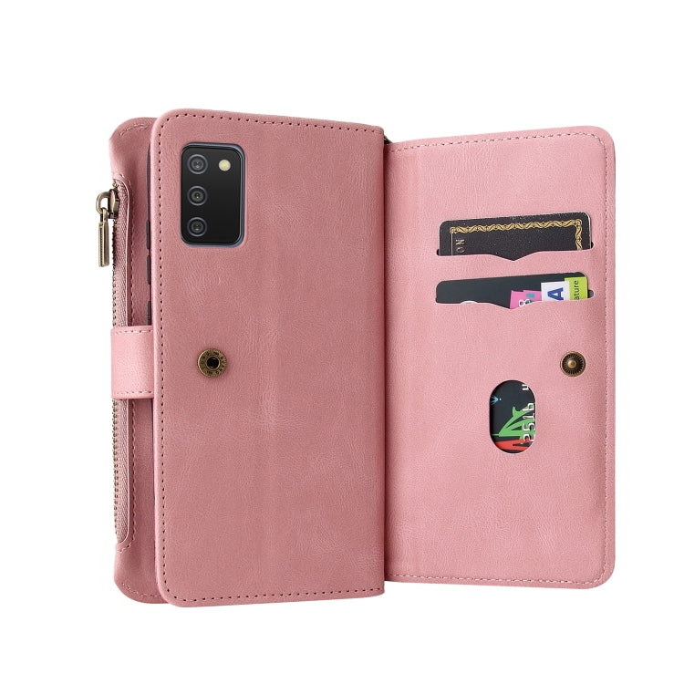 For Samsung Galaxy A02s Skin Feel PU + TPU Horizontal Flip Leather Case with Holder & 15 Cards Slot & Wallet & Zipper Pocket & Lanyard