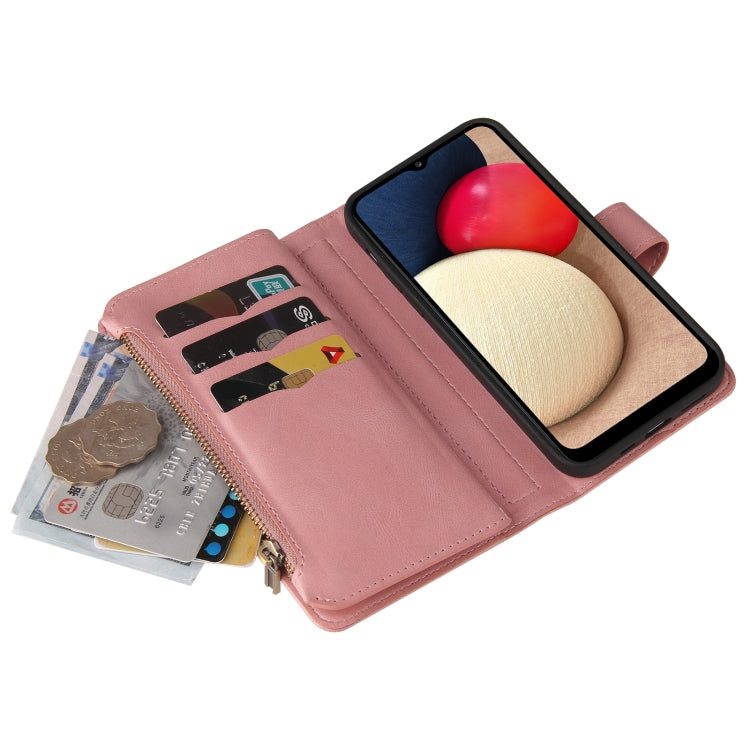 For Samsung Galaxy A02s Skin Feel PU + TPU Horizontal Flip Leather Case with Holder & 15 Cards Slot & Wallet & Zipper Pocket & Lanyard
