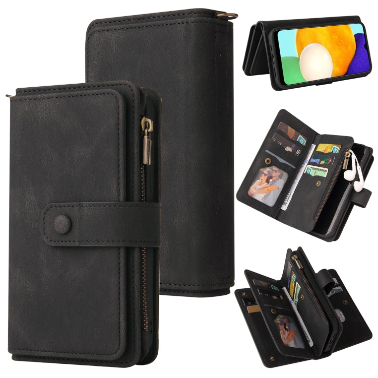 For Samsung Galaxy A03s Skin Feel PU + TPU Horizontal Flip Leather Case with Holder & 15 Cards Slot & Wallet & Zipper Pocket & Lanyard