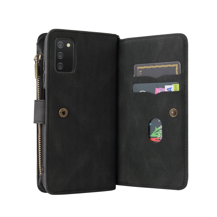 For Samsung Galaxy A03s Skin Feel PU + TPU Horizontal Flip Leather Case with Holder & 15 Cards Slot & Wallet & Zipper Pocket & Lanyard