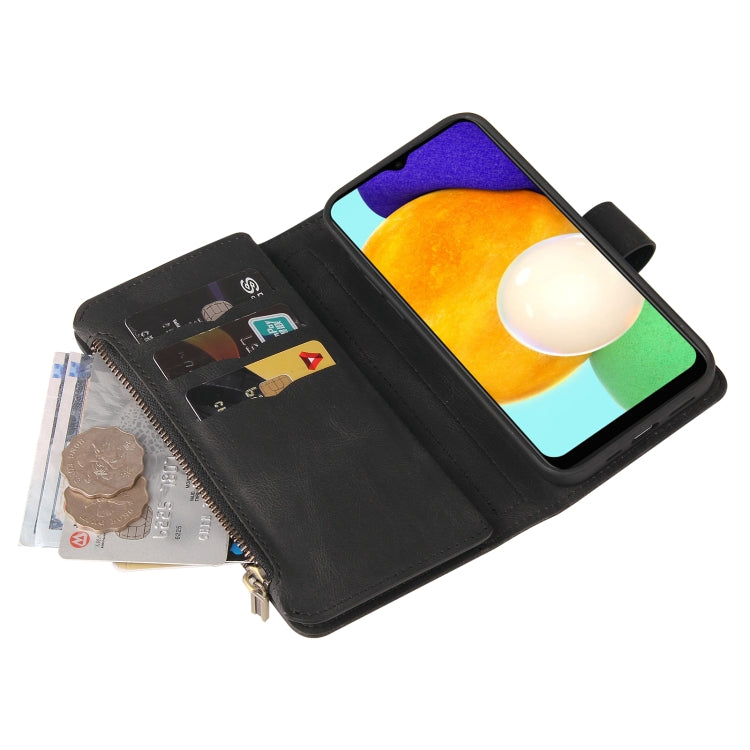 For Samsung Galaxy A03s Skin Feel PU + TPU Horizontal Flip Leather Case with Holder & 15 Cards Slot & Wallet & Zipper Pocket & Lanyard