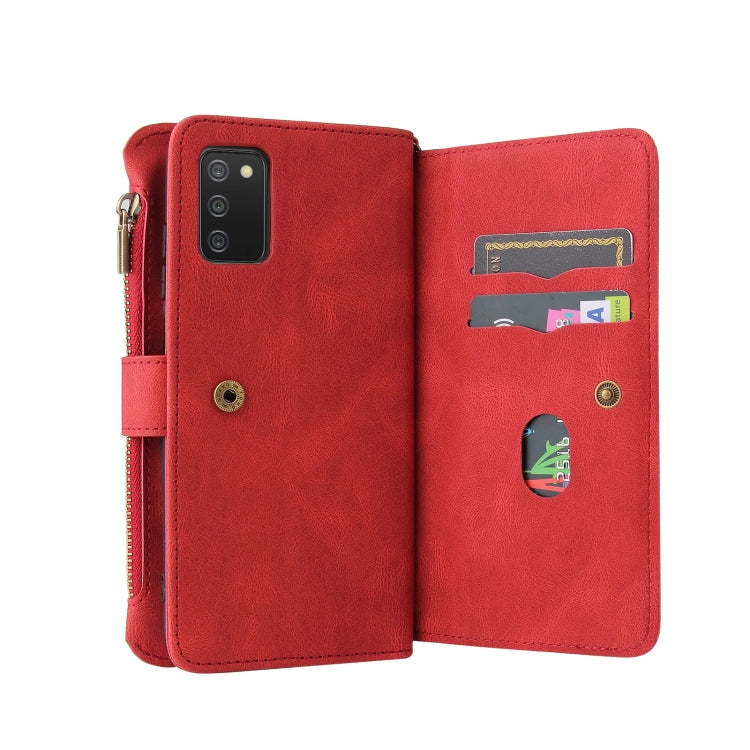 For Samsung Galaxy A03s Skin Feel PU + TPU Horizontal Flip Leather Case with Holder & 15 Cards Slot & Wallet & Zipper Pocket & Lanyard