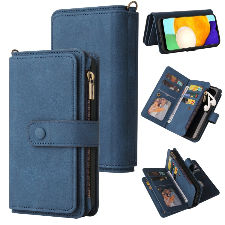 For Samsung Galaxy A03s Skin Feel PU + TPU Horizontal Flip Leather Case with Holder & 15 Cards Slot & Wallet & Zipper Pocket & Lanyard