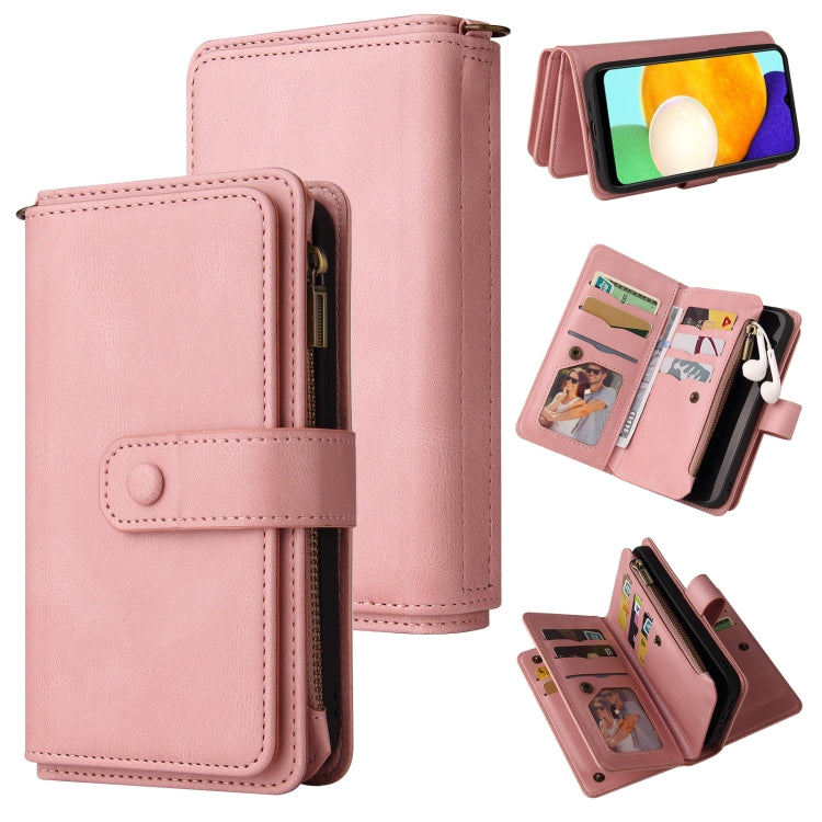 For Samsung Galaxy A03s Skin Feel PU + TPU Horizontal Flip Leather Case with Holder & 15 Cards Slot & Wallet & Zipper Pocket & Lanyard