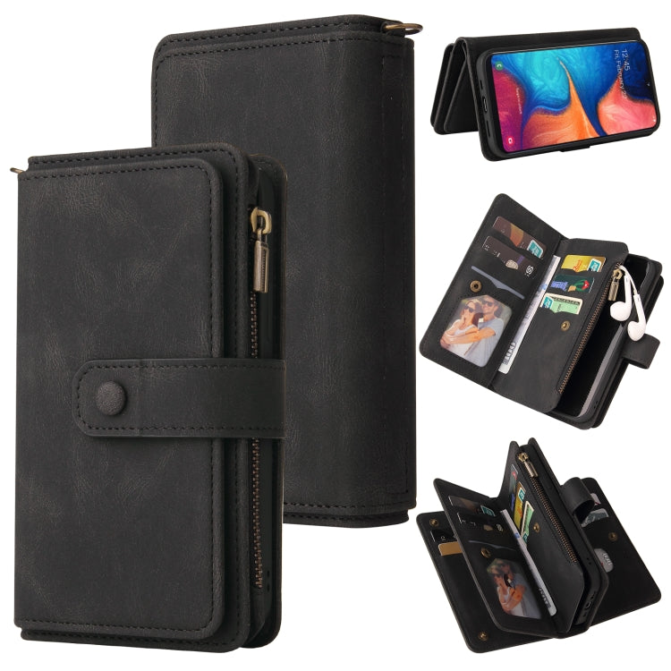 For Samsung Galaxy A20e Skin Feel PU + TPU Horizontal Flip Leather Case with Holder & 15 Cards Slot & Wallet & Zipper Pocket & Lanyard