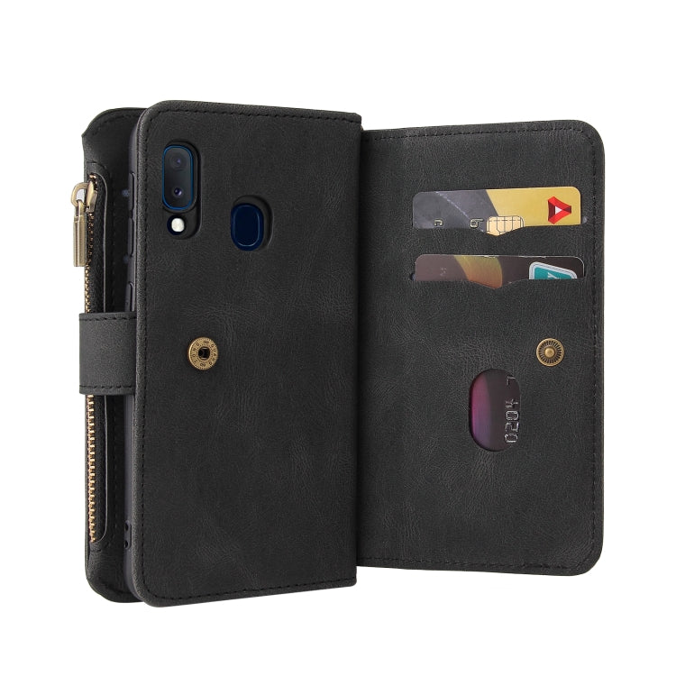 For Samsung Galaxy A20e Skin Feel PU + TPU Horizontal Flip Leather Case with Holder & 15 Cards Slot & Wallet & Zipper Pocket & Lanyard