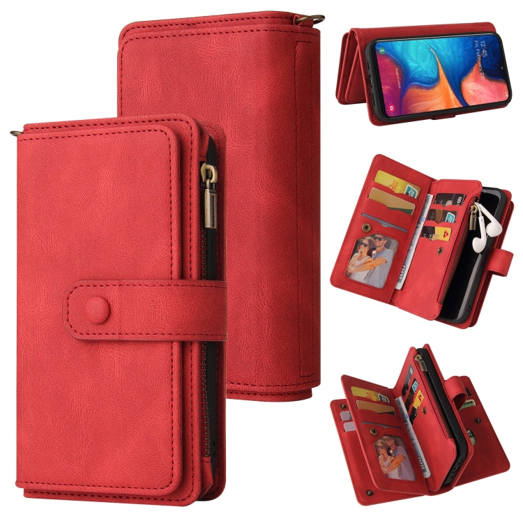 For Samsung Galaxy A20e Skin Feel PU + TPU Horizontal Flip Leather Case with Holder & 15 Cards Slot & Wallet & Zipper Pocket & Lanyard