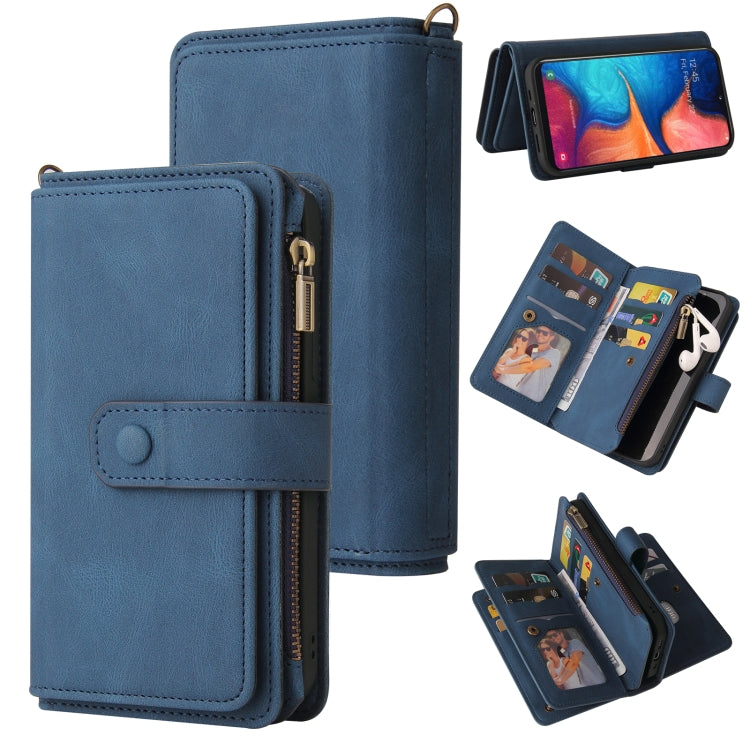 For Samsung Galaxy A20e Skin Feel PU + TPU Horizontal Flip Leather Case with Holder & 15 Cards Slot & Wallet & Zipper Pocket & Lanyard