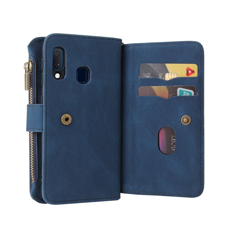 For Samsung Galaxy A20e Skin Feel PU + TPU Horizontal Flip Leather Case with Holder & 15 Cards Slot & Wallet & Zipper Pocket & Lanyard