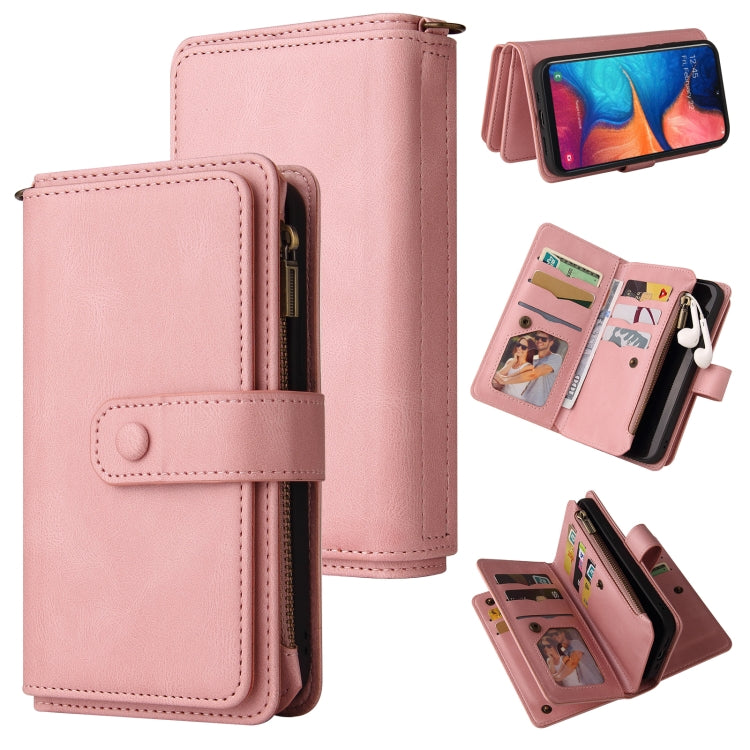 For Samsung Galaxy A20e Skin Feel PU + TPU Horizontal Flip Leather Case with Holder & 15 Cards Slot & Wallet & Zipper Pocket & Lanyard