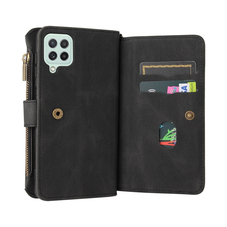 For Samsung Galaxy A22 4G Skin Feel PU + TPU Horizontal Flip Leather Case with Holder & 15 Cards Slot & Wallet & Zipper Pocket & Lanyard