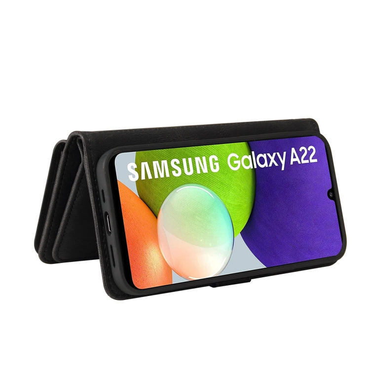 For Samsung Galaxy A22 4G Skin Feel PU + TPU Horizontal Flip Leather Case with Holder & 15 Cards Slot & Wallet & Zipper Pocket & Lanyard