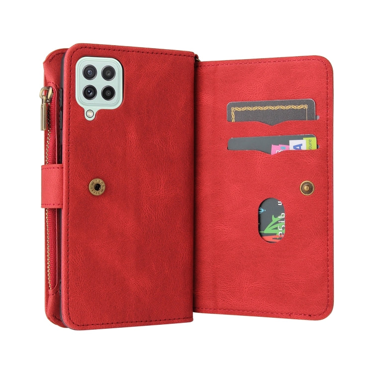 For Samsung Galaxy A22 4G Skin Feel PU + TPU Horizontal Flip Leather Case with Holder & 15 Cards Slot & Wallet & Zipper Pocket & Lanyard