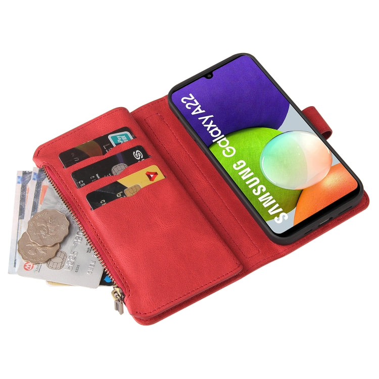 For Samsung Galaxy A22 4G Skin Feel PU + TPU Horizontal Flip Leather Case with Holder & 15 Cards Slot & Wallet & Zipper Pocket & Lanyard