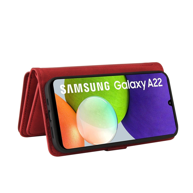 For Samsung Galaxy A22 4G Skin Feel PU + TPU Horizontal Flip Leather Case with Holder & 15 Cards Slot & Wallet & Zipper Pocket & Lanyard