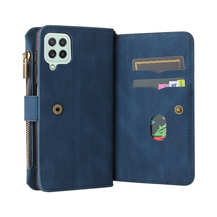 For Samsung Galaxy A22 4G Skin Feel PU + TPU Horizontal Flip Leather Case with Holder & 15 Cards Slot & Wallet & Zipper Pocket & Lanyard