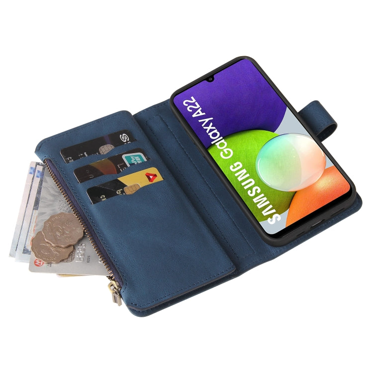 For Samsung Galaxy A22 4G Skin Feel PU + TPU Horizontal Flip Leather Case with Holder & 15 Cards Slot & Wallet & Zipper Pocket & Lanyard