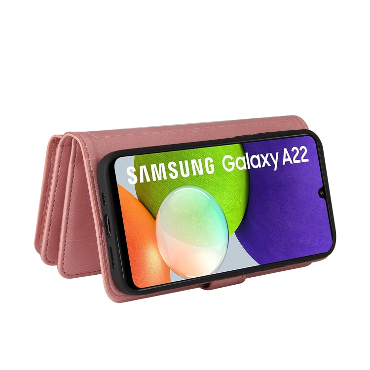 For Samsung Galaxy A22 4G Skin Feel PU + TPU Horizontal Flip Leather Case with Holder & 15 Cards Slot & Wallet & Zipper Pocket & Lanyard