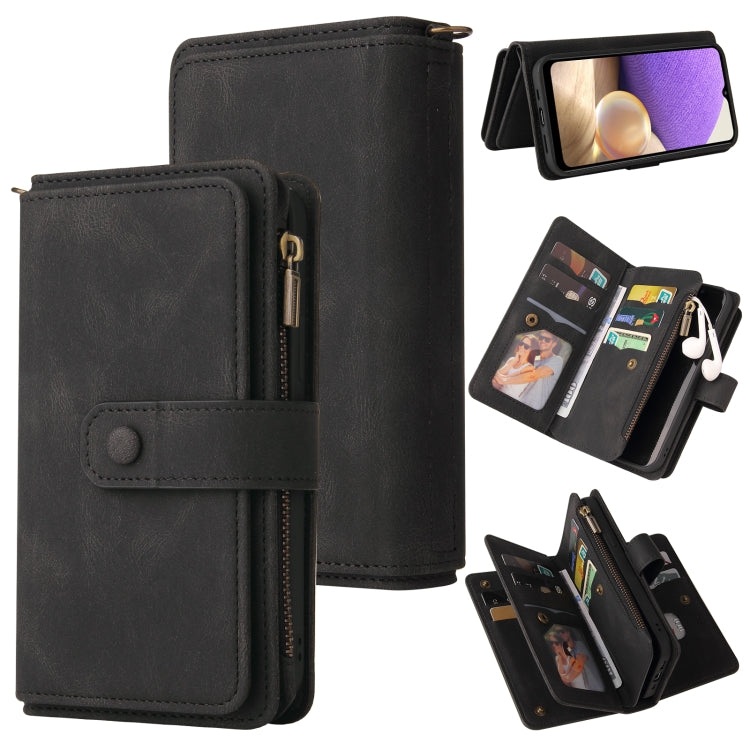 For Samsung Galaxy A32 4G Skin Feel PU + TPU Horizontal Flip Leather Case with Holder & 15 Cards Slot & Wallet & Zipper Pocket & Lanyard