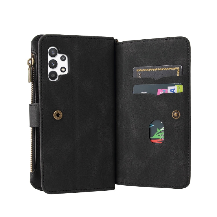 For Samsung Galaxy A32 4G Skin Feel PU + TPU Horizontal Flip Leather Case with Holder & 15 Cards Slot & Wallet & Zipper Pocket & Lanyard