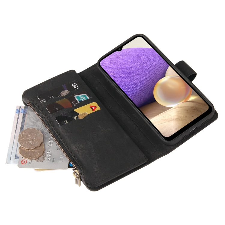 For Samsung Galaxy A32 4G Skin Feel PU + TPU Horizontal Flip Leather Case with Holder & 15 Cards Slot & Wallet & Zipper Pocket & Lanyard