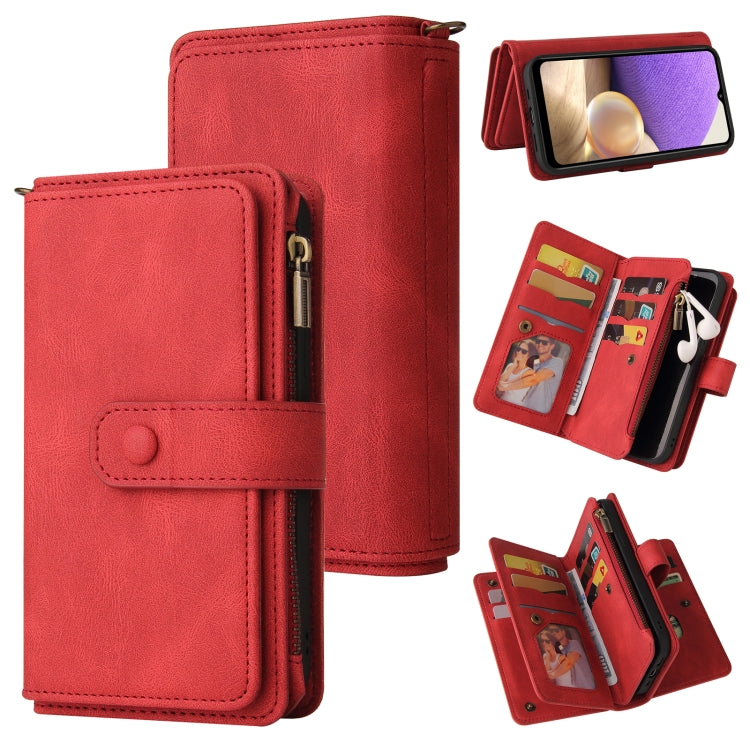 For Samsung Galaxy A32 4G Skin Feel PU + TPU Horizontal Flip Leather Case with Holder & 15 Cards Slot & Wallet & Zipper Pocket & Lanyard