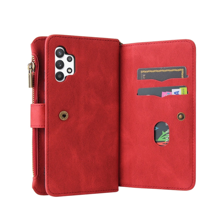For Samsung Galaxy A32 4G Skin Feel PU + TPU Horizontal Flip Leather Case with Holder & 15 Cards Slot & Wallet & Zipper Pocket & Lanyard