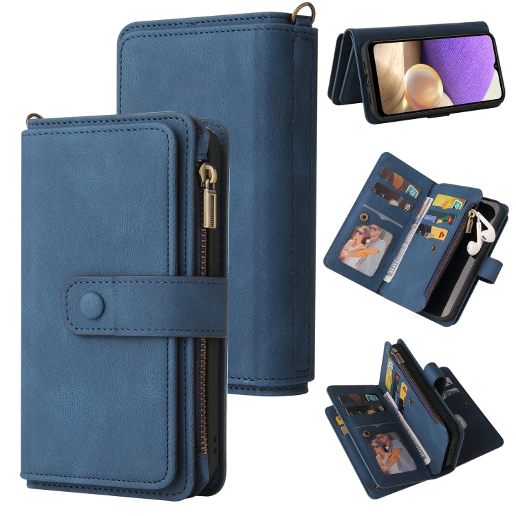For Samsung Galaxy A32 4G Skin Feel PU + TPU Horizontal Flip Leather Case with Holder & 15 Cards Slot & Wallet & Zipper Pocket & Lanyard