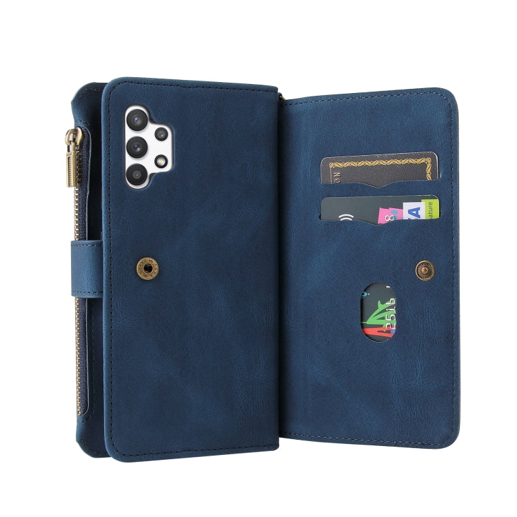 For Samsung Galaxy A32 4G Skin Feel PU + TPU Horizontal Flip Leather Case with Holder & 15 Cards Slot & Wallet & Zipper Pocket & Lanyard