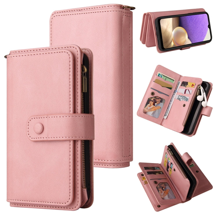 For Samsung Galaxy A32 4G Skin Feel PU + TPU Horizontal Flip Leather Case with Holder & 15 Cards Slot & Wallet & Zipper Pocket & Lanyard