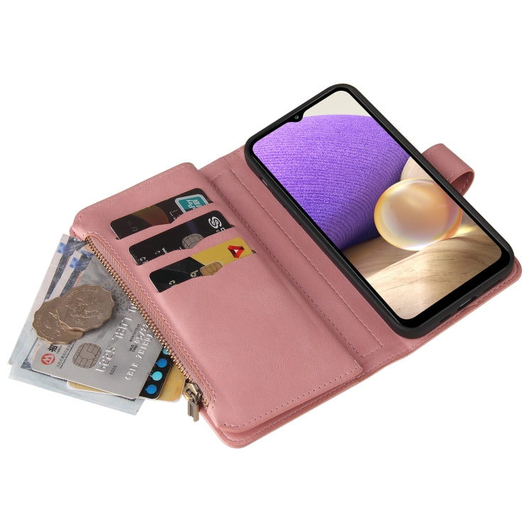 For Samsung Galaxy A32 4G Skin Feel PU + TPU Horizontal Flip Leather Case with Holder & 15 Cards Slot & Wallet & Zipper Pocket & Lanyard