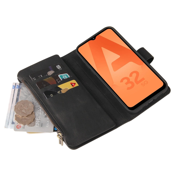 For Samsung Galaxy A32 5G Skin Feel PU + TPU Horizontal Flip Leather Case with Holder & 15 Cards Slot & Wallet & Zipper Pocket & Lanyard