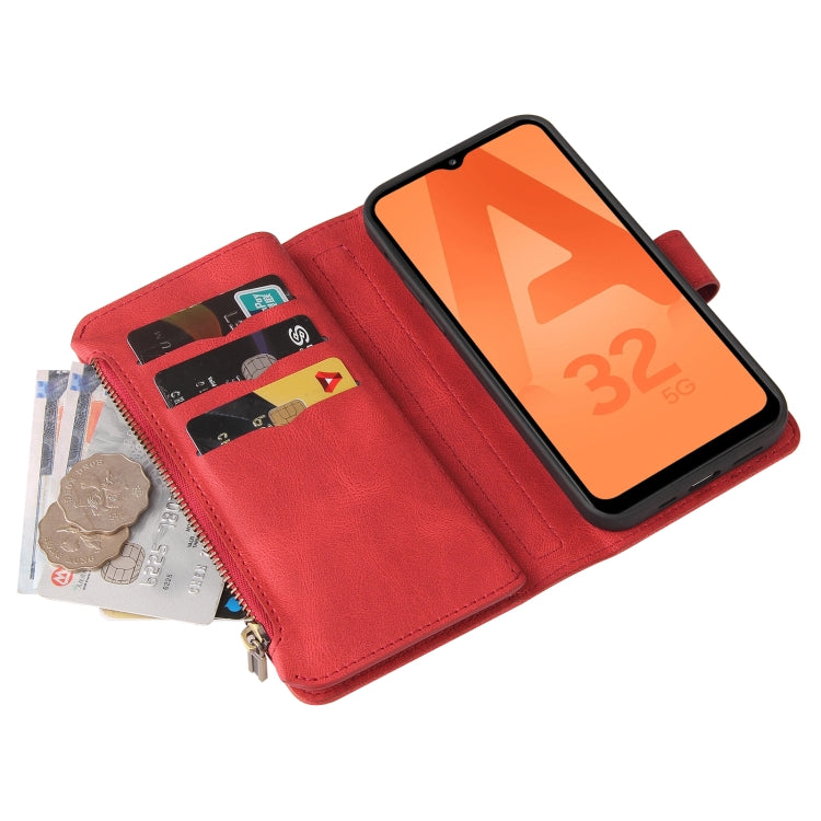 For Samsung Galaxy A32 5G Skin Feel PU + TPU Horizontal Flip Leather Case with Holder & 15 Cards Slot & Wallet & Zipper Pocket & Lanyard