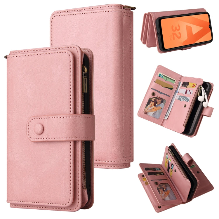 For Samsung Galaxy A32 5G Skin Feel PU + TPU Horizontal Flip Leather Case with Holder & 15 Cards Slot & Wallet & Zipper Pocket & Lanyard